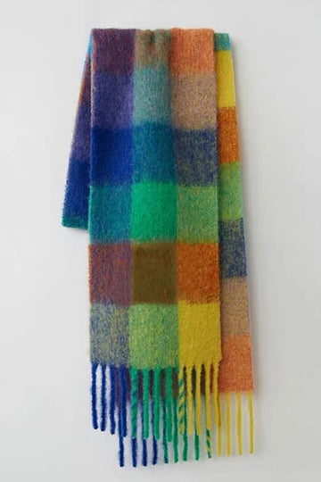Yellow Coffee Faux Cashmere Plaid Scarf